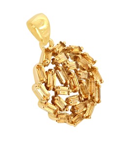 Pendentif de luxe en argent sterling 925 plaqué or jaune avec pierres précieuses baguette et grappe ronde pour femme, bijou tendance - Product Image 2