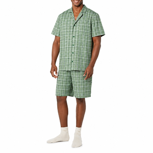 <b>Men's</b> Plaid Short Sleeve <b>Pajama</b> <b>Set</b> 100% Cotton Satin Woven Sleepwear Winter Casual Soft & Breathable with Pockets Custom Logo - Product Image 5