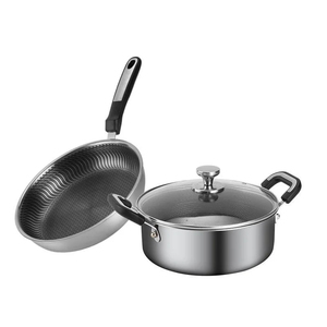 Premium Hammered Finish Wok <b>Set</b> With Tempered Glass Lid Wooden Handle Deep Cooking Pan For Stir Fry Noodles - Product Image 5