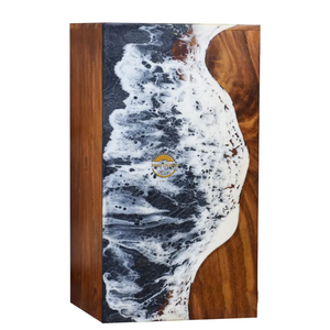 Ocean Inspired Resin & Natural Wood Cremation Urn Handmade Blue Wave Funeral Ashes Box by AYAANS - Product Image 5