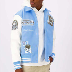 Veste universitaire d'hiver unisexe en molleton avec manches en laine, broderie de patchs en chenille personnalisés par le fabricant, style Letterman - Product Image 2