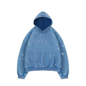 เสื้อมีฮู้ดโอเวอร์ไซส์ประดับพลอยเทียมเสื้อสวมหัวแบบยูนิเซ็กส์เสื้อสวมหัวเปิดไหล่เสื้อมีฮู้ดสไตล์สตรีทผ้าฝรั่งเศส - Product Image 1