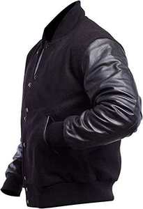 cool Vintage Winter Patchwork Varsity Letterman <b>Jacket</b> for <b>Men</b> Women Wool & <b>Leather</b> Windproof - Product Image 3