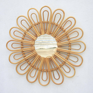 Vietnam Manufacturer's Apple Shape Wall <b>Mirror</b> Modern Home Decor <b>Hanging</b> Eco-friendly Beige Oval Rattan Glass Construction - Product Image 3