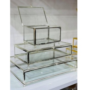 Elegance Glass Jewelry Box Set 3 <b>Black</b> Metal Frame Stackable Storage Organizer Customizable Size High Quality for Home Decorate - Product Image 6