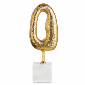 Elegant Golden Oval Metal Showpiece Aluminum Sculpture with White Marble Base for Living Room and Office <b>Decor</b> - Product Image 1