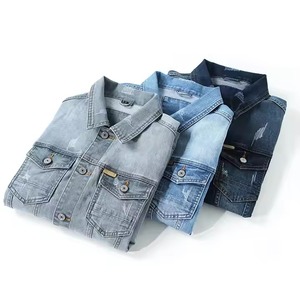Veste en jean vintage personnalisée pour homme, 100 % coton, avec lettres brodées, colorblock, coupe oversize courte et longue - Product Image 4