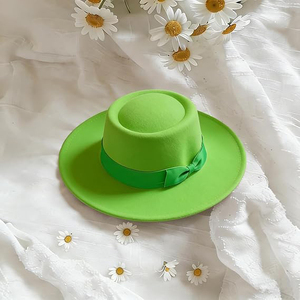 Chapeau Canotier Vert Néon Vibrant Élégant à Large Bord et Dessus Plat, Chapeau Fedora en Feutre pour Hiver, Fête à la Plage, Extérieur, Style Panama - Product Image 4