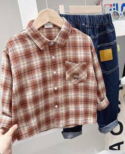 Chemise en flanelle 100% coton pour garçons, à carreaux, décontractée, pour bébé et tout-petit, manches longues avec poche, écologique et respirante - Product Image 2