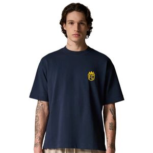 Men Oversized Navy Blue T Shirt Short Sleeve Crew Neck Cotton Casual Streetwear Top <b>Small</b> <b>Chest</b> Logo Summer Tee - Product Image 5