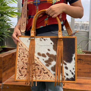Nuevo diseño personalizado, bolso de mano de cuero de vaca con herramientas manuales y billetera de pulsera, conjunto combinado de 2 piezas de cuero de vaca genuino para mujer - Product Image 6