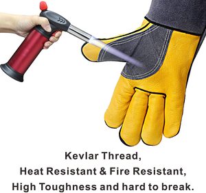 Guantes de Soldadura de Cuero, Color Amarillo Grisáceo, Resistentes a Salpicaduras de Metal Fundido, con Puño Largo, para Trabajo - Product Image 4