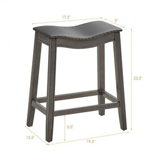 Juego Moderno de 2 Taburetes de Bar de Cuero con Patas de Madera de Caucho para Cocina y Bar en Casa - Product Image 3