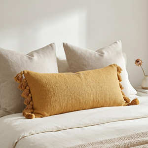 Housse de coussin lombaire surdimensionnée avec franges, coussin décoratif pour lit, style chambre d'hôtel boutique, 30 × 80 cm - Product Image 4