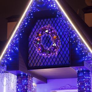 Ghirlanda Natalizia a Tema Halloween Pre-Illuminata da 24 Pollici, 50 Luci Viola e Arancioni, Ghirlanda Artificiale Illuminata per Porta d'Ingresso, 100 Punte in PVC - Product Image 4