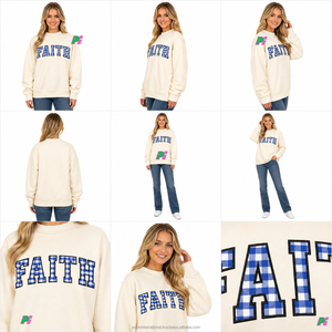 เสื้อสเวตเชิ้ตคอเต่าแบบสั่งทำพิเศษสำหรับผู้หญิง FAITH ลายตารางผ้าทวิลล์ทรงหลวมขนาดใหญ่เป็นมิตรกับสิ่งแวดล้อมพร้อมโลโก้ด้านหน้า - Product Image 6