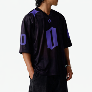 Camiseta de fútbol americano de malla negra y morada a la moda al por mayor, estilo urbano oversize, con logo personalizado, poliéster transpirable, suministro OEM, EE. UU. - Product Image 4