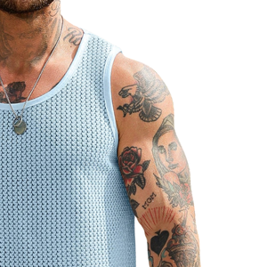 Mens 100% Cotton Open Knit <b>Mesh</b> Tank <b>Top</b> Crew Neck Breathable Summer Casual Streetwear Gym Beach Holiday Fashion Vest XL - Product Image 4