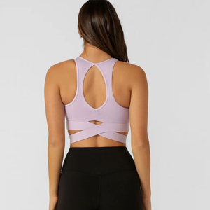 Custom Moisture Wicking Breathable Mesh Gym Training Bra High Support Sweat Longline Sports Bra With <b>Wrap</b> Band - Product Image 5