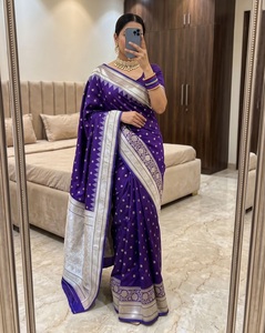 Nouveau Sari en Soie Banarasi Douce Premium Violette, Tissé Zari, Vêtement Traditionnel avec Blouse pour Mariage, Fête, Festival - Product Image 1