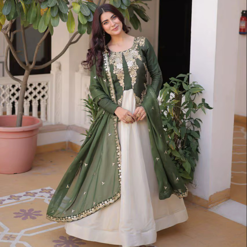 green emerald velvet dress HEM Girls Pakistani Wedding Wear HEM05
