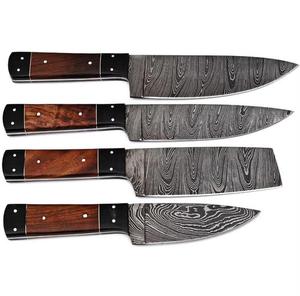 Couteaux de chef de style traditionnel, 4 pièces, motif Damas, avec manche en bois, bord dentelé tranchant, multi-usages, écologiques - Product Image 2