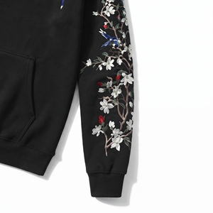 Sudadera con Capucha para Hombre, 100% Algodón, 280g, con Bordado Floral y Diseño de Pájaro, Corte Regular, Estilo Casual para Otoño - Product Image 4