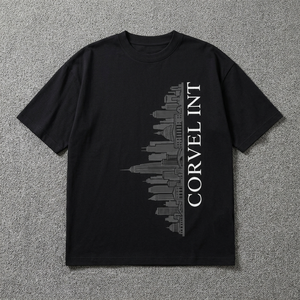 Premium Streetwear Graphic Tshirt Oversized Men Tee Architectural Skyline Print and Logo Detail men's <b>shirts</b> Vertical Typography - Product Image 3