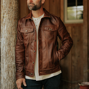 Top Grain Leather <b>Mens</b> Biker <b>Jacket</b> with Belt Buckle Snap Lapel Dark Brown Black Motorcycle Wholesale Manufacturer - Product Image 6