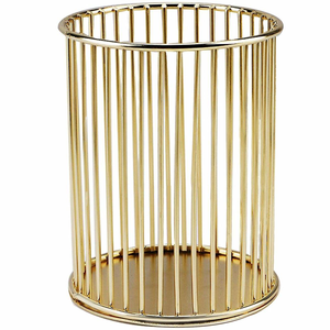 Portalápices de Metal y Acero con Diseño de Alambre, Forma Redonda, Acabado Dorado, Elegante Organizador de Escritorio - Product Image 4