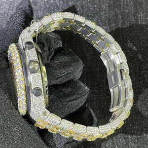 Montre de luxe en quartz Moissanite de laboratoire. Bracelet personnalisé en acier inoxydable antique 22 mm, cadran 46 mm, chronographe Hip-Hop pour homme, avec affichage jour/date - Product Image 4