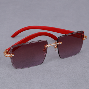 Gafas de Sol de Diseño de Lujo con Lentes Rojas y Diamantes Moissanite de Alta Calidad para Hombre y Mujer, Venta al Por Mayor - Product Image 2