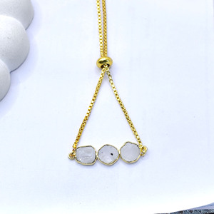 Raw Moonstone Gemstone Triple Stone <b>Bracelet</b> <b>Gold</b> Plated <b>Adjustable</b> Slider Handmade Dainty June Birthstone Jewelry Gift - Product Image 5