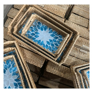 Handmade Rattan <b>Snack</b> <b>Tray</b> with Mother of Pearl Shell Decoration - Product Image 4
