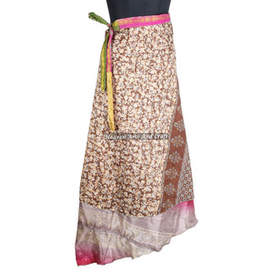 Nueva Falda Larga Tradicional India de Seda para Mujer, Estilo Vintage, Sari de Seda, Falda Cruzada de Doble Capa Reversible - Product Image 6