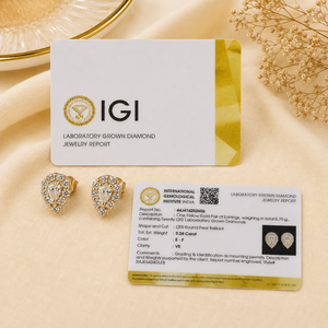 ต่างหูเพชรเพาะเลี้ยงสีเหลืองทองคำแท้ 9K ได้รับการรับรองจาก IGI สำหรับผู้หญิง เครื่องประดับทำมือสุดคลาสสิกสำหรับทุกโอกาสพิเศษ - Product Image 6