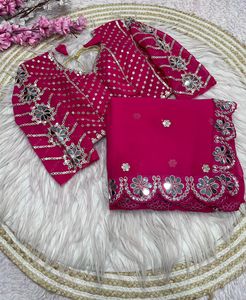 Exclusivo Saree de Georgette de Diseñador, Blusa Elegante, Estilo Étnico Moderno, Última Tendencia, Vestido de Novia Indio, Modesto, para Fiestas, para Mujeres y Niñas - Product Image 6