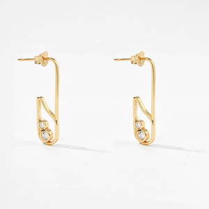 Boucles d'oreilles pendantes tendance en or massif 10K, clous d'oreilles en forme d'épingle de sûreté, boucles d'oreilles pendantes en forme de trombone serties de diamants de laboratoire, cadeau pour elle - Product Image 5