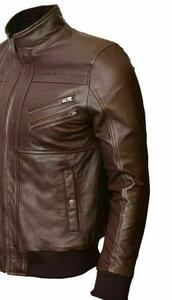 Men's Leather <b>Jacket</b> Moto Biker Style Stand Collar Zipper Closure Slim Fit Autumn Wear - Product Image 4