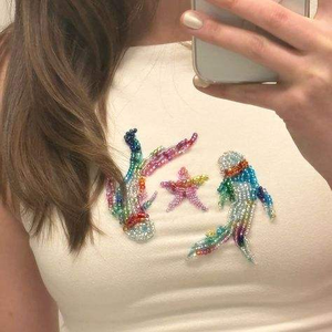 Trendy Fashion Glass Seed Bead <b>Sequin</b> BY MULTI CRAFT Hand Embroidered Patches For Women Cotton T-shirt Tank <b>Top</b> Market Sale - Product Image 2