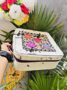 Cowhide Leather Stylish <b>Makeup</b> Cosmetic Storage <b>Box</b> Hair on Hide Leather Handmade <b>Makeup</b> <b>Box</b> , Vanity Bathroom Organizer <b>Box</b>, - Product Image 4