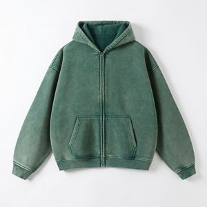 Washed Green Oversized Full Zip Hoodie with Kangaroo Pocket and Dropped Shoulder - Product Image 1
