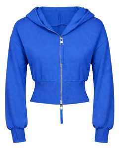 Sudadera con capucha corta azul real para mujer, personalizada por el fabricante, con cremallera, corte ajustado, manga larga, estilo casual urbano, de algodón y forro polar. - Product Image 1