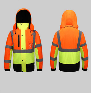 Reflective Hooded Canvas Winter <b>Jacket</b> High Visibility Water Resistant Night Vision Safety Waterproof Construction <b>Worker</b> Men's - Product Image 2