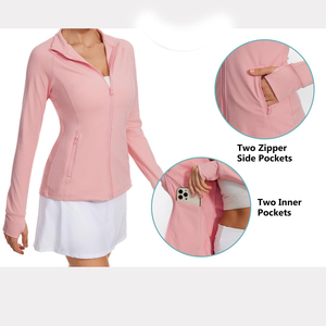 ZYLO INDUSTRIES เสื้อแจ็คเก็ตโยคะออกกำลังกายสำหรับผู้หญิงรุ่นใหม่ล่าสุด สีนู้ด ซิปหน้าเต็มตัว ผ้าสี่ทิศทางยืดได้ ทรงปกติ สีดำ สีเขียว ราคาถูก - Product Image 4