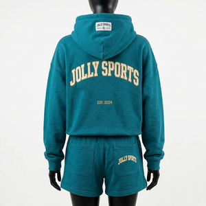 Ensemble de survêtement en molleton de coton et polyester de luxe pour femme, motif graphique, impression en relief personnalisée, ensemble de survêtement pour femme - Product Image 4