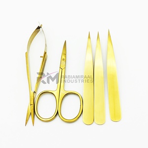 Juego de pinzas para cejas RMI Full Gold Plasma Color Matt y tijeras de precisión y tijeras para cutículas. - Product Image 2