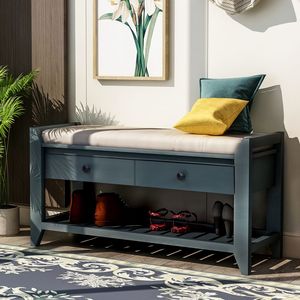 Shoe Rack with Comfortable <b>Cushioned</b> Seat and Practical Drawers Entryway Multipurpose <b>Storage</b> Bench - Product Image 1