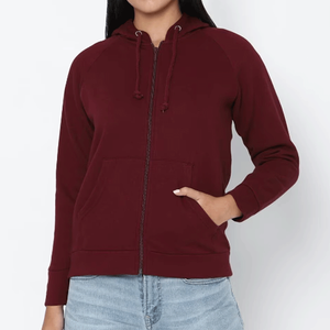 Sweat à capuche zippé en molleton de coton bleu imprimé sur mesure de qualité supérieure pour femme, avec logo frontal, respirant, mode décontractée hiver - Product Image 6