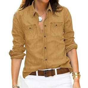 เสื้อเชิ้ตเดนิมแขนยาวผู้หญิงขายดี ระบายอากาศได้ดี ทรงหลวม สไตล์ครอปท็อป สีซีดแบบซันเฟด ลุคซัมเมอร์แฟชั่น เสื้อผ้าเดนิม - Product Image 6